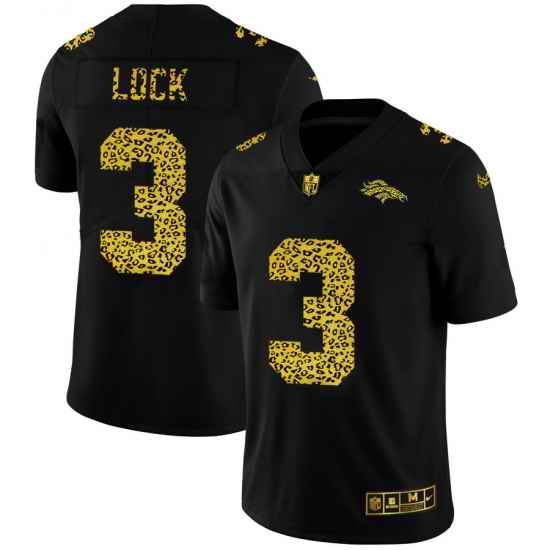 Denver Broncos 3 Drew Lock Men Nike Leopard Print Fashion Vapor Limited NFL Jersey Black